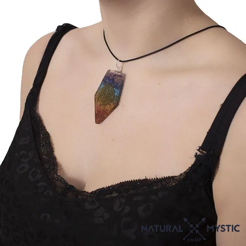 Collier Pendentif Énergie Orgone Pointe 7 Chakras - Image 3
