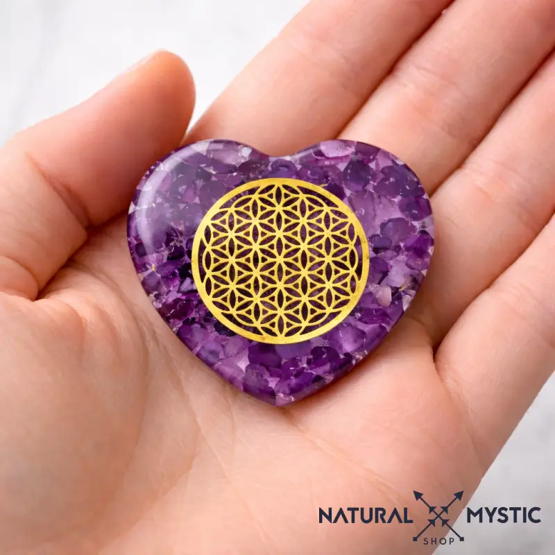 Orgonite de Poche | Cœur Fleur de Vie Améthyste - Image 3