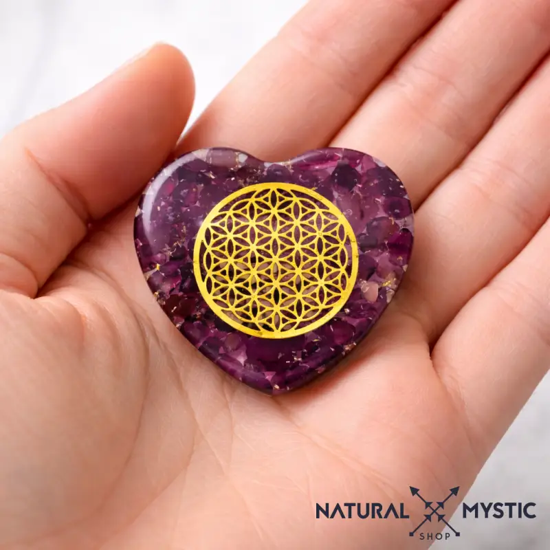 Orgonite de Poche | Cœur Fleur de Vie Grenat Almandin - Image 3