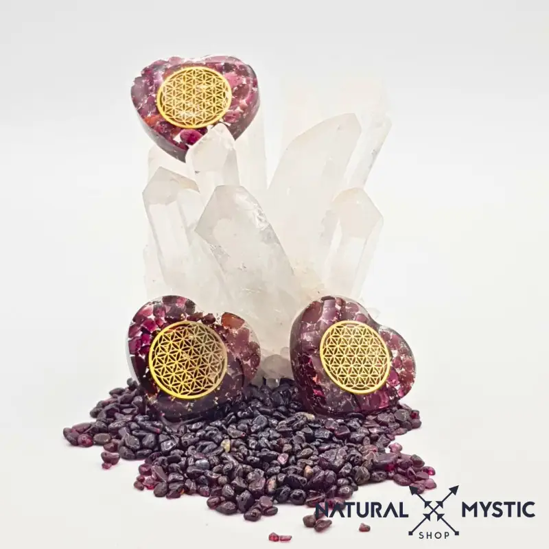 Orgonite de Poche | Cœur Fleur de Vie Grenat Almandin - Image 4