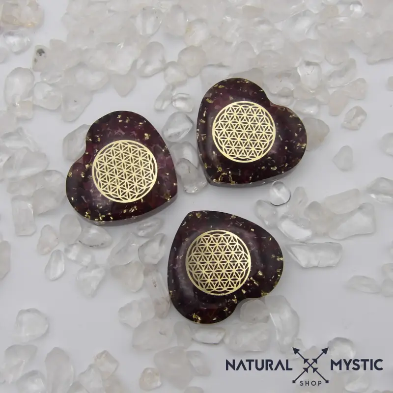 Orgonite de Poche | Cœur Fleur de Vie Grenat Almandin - Image 5