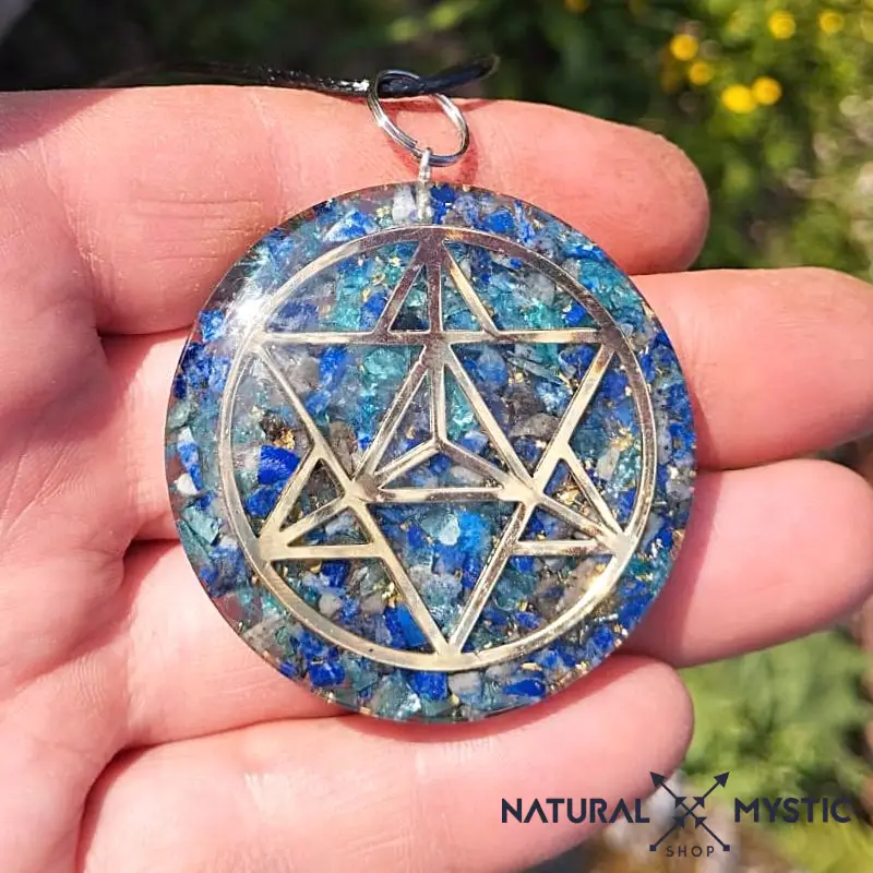 Collier Pendentif Orgone MERKABA Lapis-Lazuli Aigue-Marine - Image 6