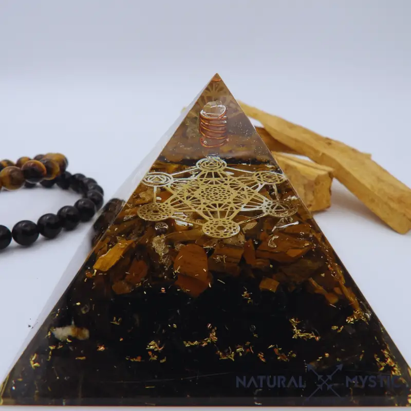 Pyramide Orgone PROTECTION Œil de Tigre Tourmaline Noire - Image 3