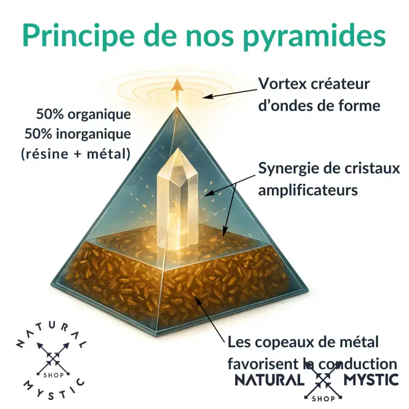 Pyramide Orgone NUBIENNE Pyrite et Tourmaline Noire XL - Image 8
