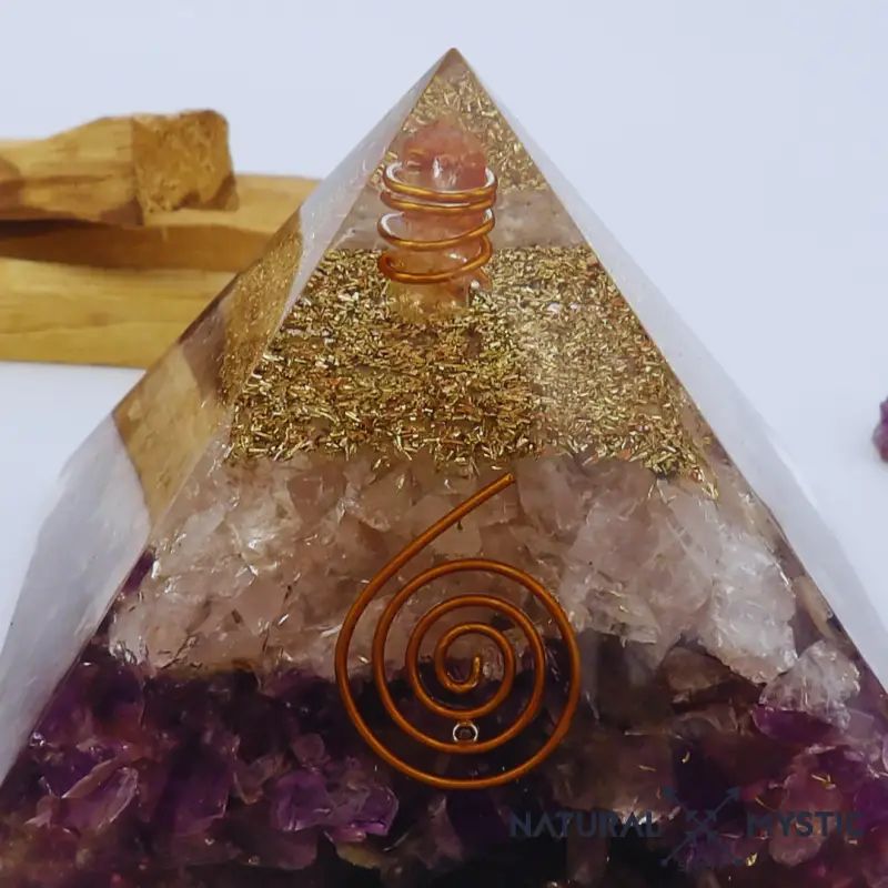 Pyramide Orgone APAISEMENT Améthyste Quartz Rose Cristal de Roche - Image 3